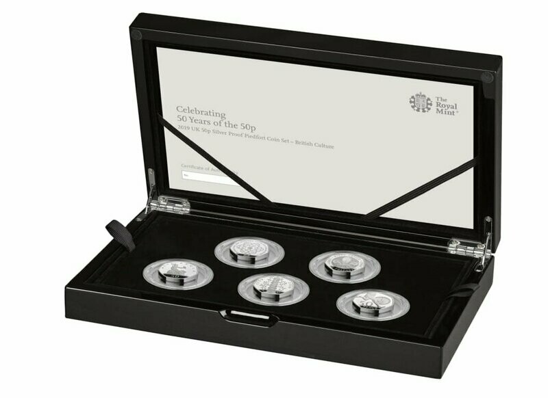 2019 British Culture Piedfort 50p Silver Proof 5 Coin Set Box Coa 2019 British Culture Piedfort 50p Silver Proof 5 Coin Set Box Coa