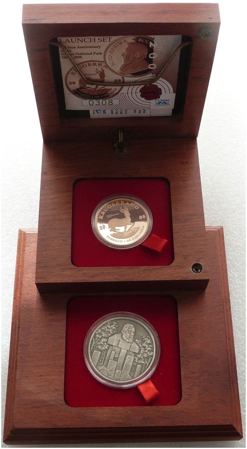 2008 South Africa Kruger National Park Launch Mint Mark Krugerrand Gold Proof 1oz Coin Box Coa