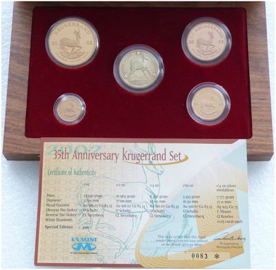2002 South Africa Prestige Krugerrand 35th Anniversary Gold Proof 4 Coin Set Box Coa