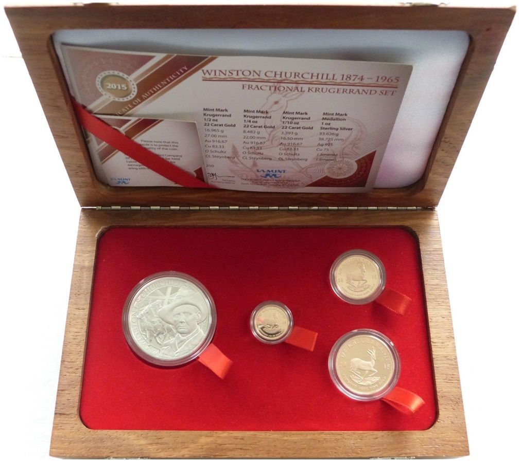 2015 South Africa Prestige Winston Churchill Mint Mark Krugerrand Gold Proof 3 Coin Set Box Coa