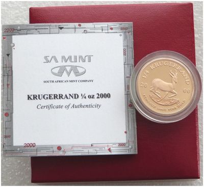 2000 South Africa Quarter Krugerrand Gold Proof 1/4oz Coin Box Coa