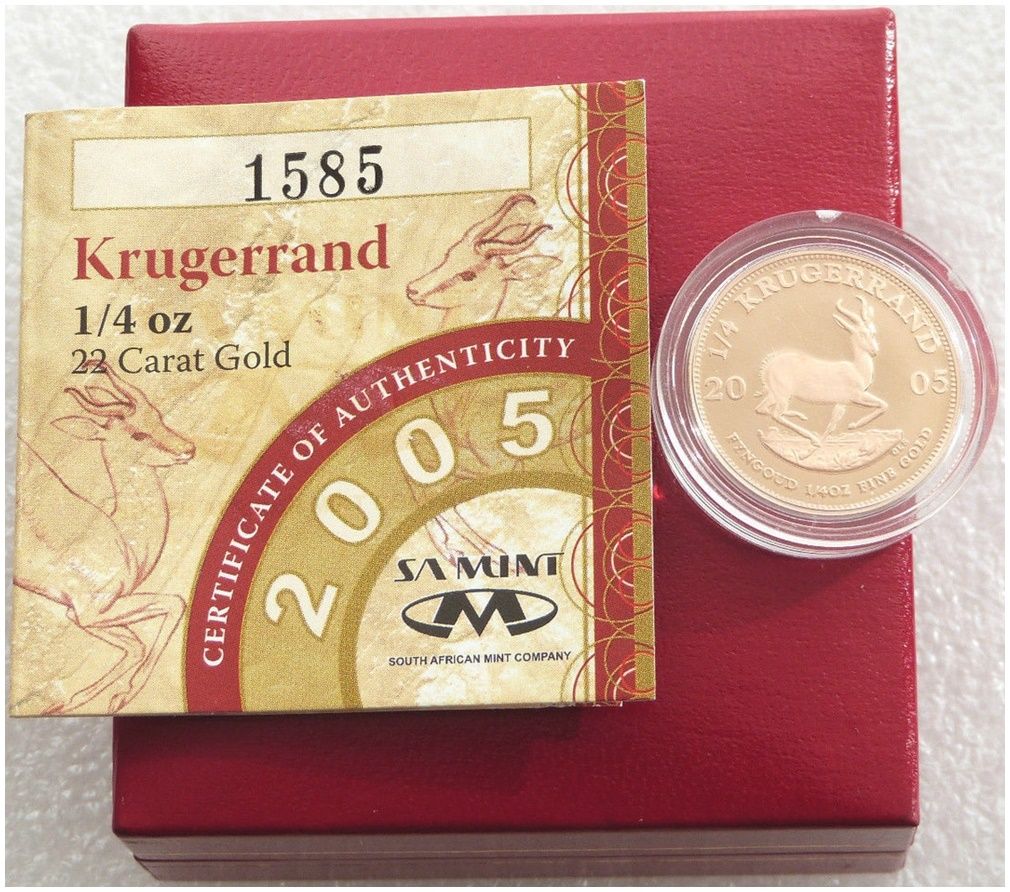 2005 South Africa Quarter Krugerrand Gold Proof 1/4oz Coin Box Coa