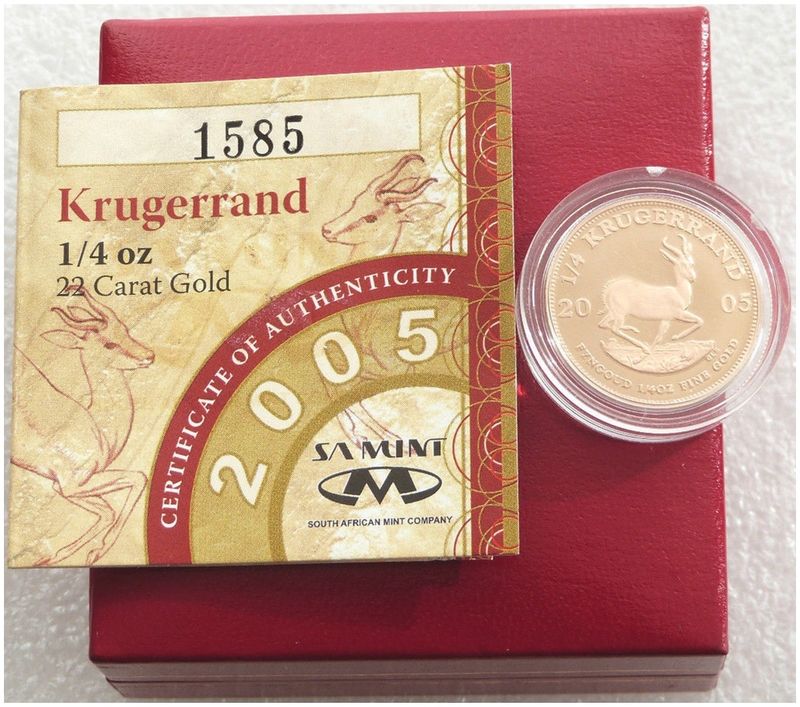 2005 South Africa Quarter Krugerrand Gold Proof 1/4oz Coin Box Coa