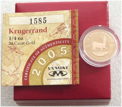 2005 South Africa Quarter Krugerrand Gold Proof 1/4oz Coin Box Coa