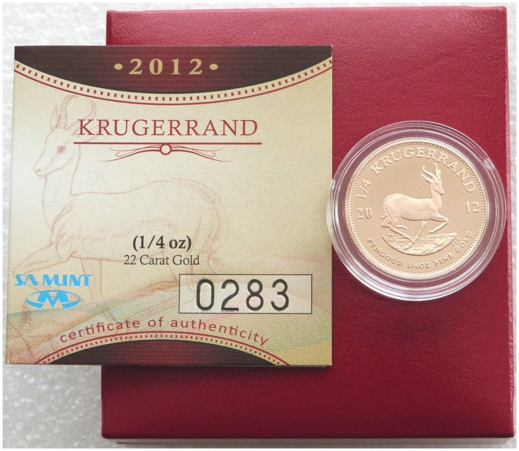 2012 South Africa Quarter Krugerrand Gold Proof 1/4oz Coin Box Coa