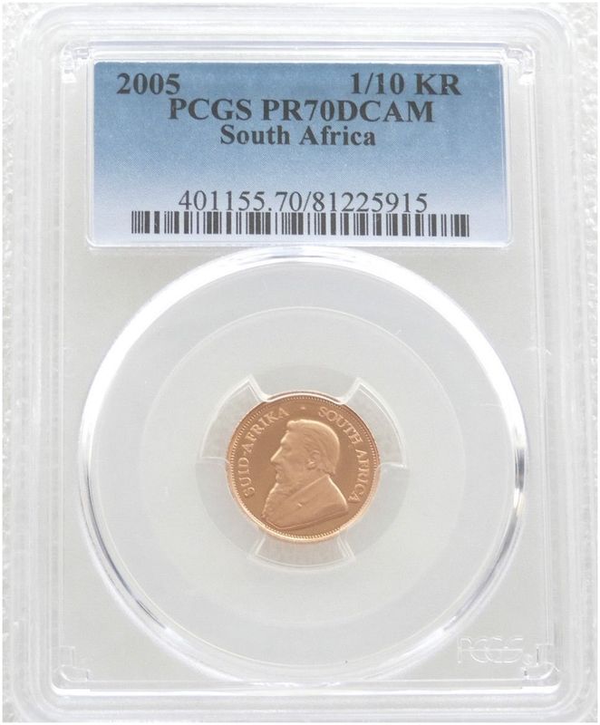 2005 South Africa Tenth Krugerrand Gold Proof 1/10oz Coin PCGS PR70 DCAM