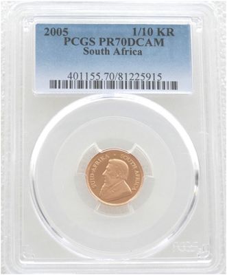 2005 South Africa Tenth Krugerrand Gold Proof 1/10oz Coin PCGS PR70 DCAM