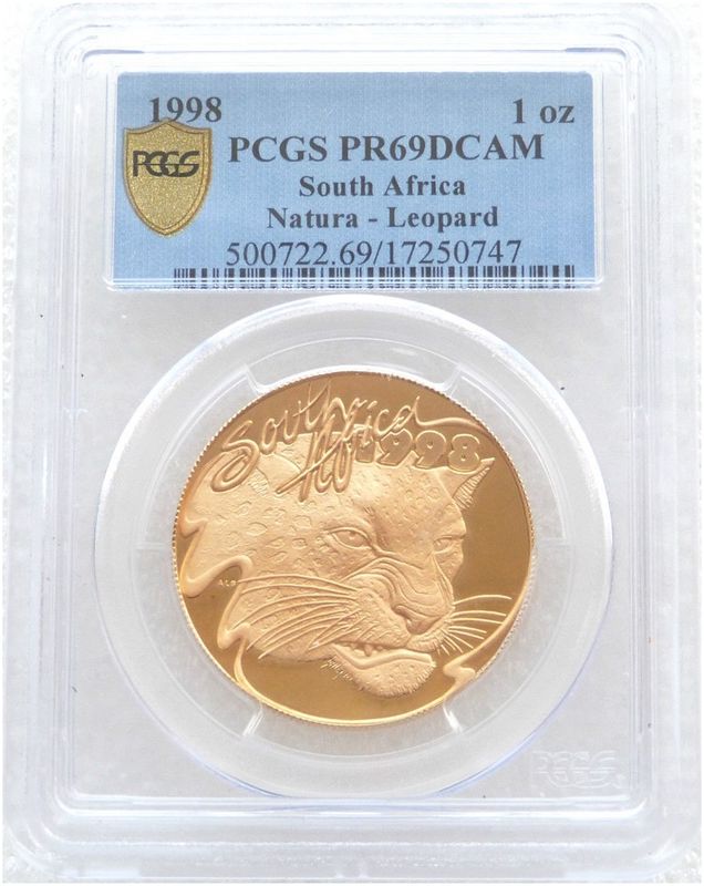1998 South Africa Natura Leopard Gold Proof 1oz Coin PCGS PR69 DCAM