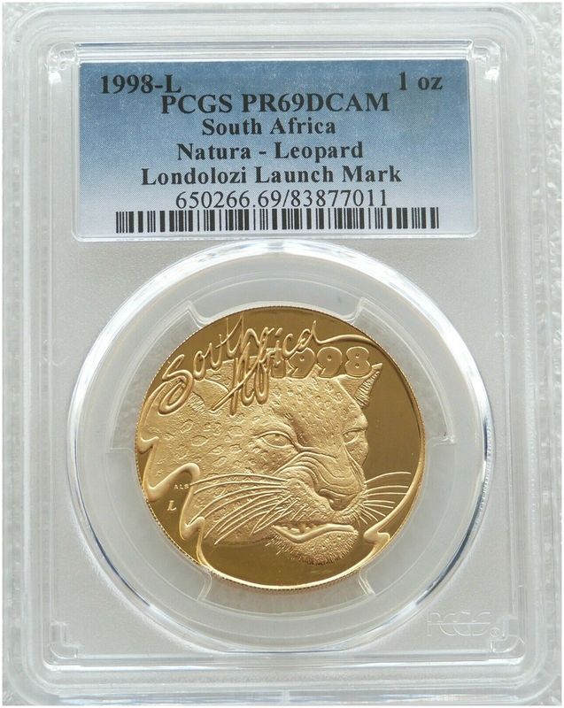 1998-L South Africa Natura Launch Londolozi Mint Mark Leopard Gold Proof 1oz Coin PCGS PR69 DCAM