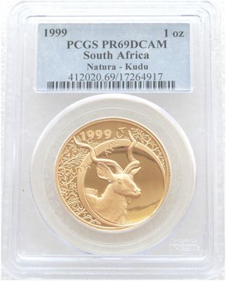 1999 South Africa Natura Kudu Bull Gold Proof 1oz Coin PCGS PR69 DCAM