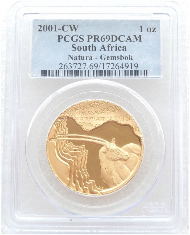 2001-CW South Africa Natura Launch Mint Mark Oryx Gold Proof 1oz Coin PCGS PR69 DCAM