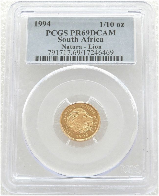 1994 South Africa Natura Lion Gold Proof 1/10oz Coin PCGS PR69 DCAM 1994 South Africa Natura Lion Gold Proof 1/10oz Coin PCGS PR69 DCAM