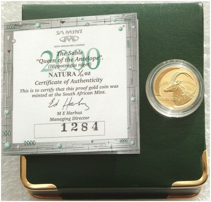 2000 South Africa Natura Sable Gold Proof 1/10oz Coin Box Coa 2000 South Africa Natura Sable Gold Proof 1/10oz Coin Box Coa
