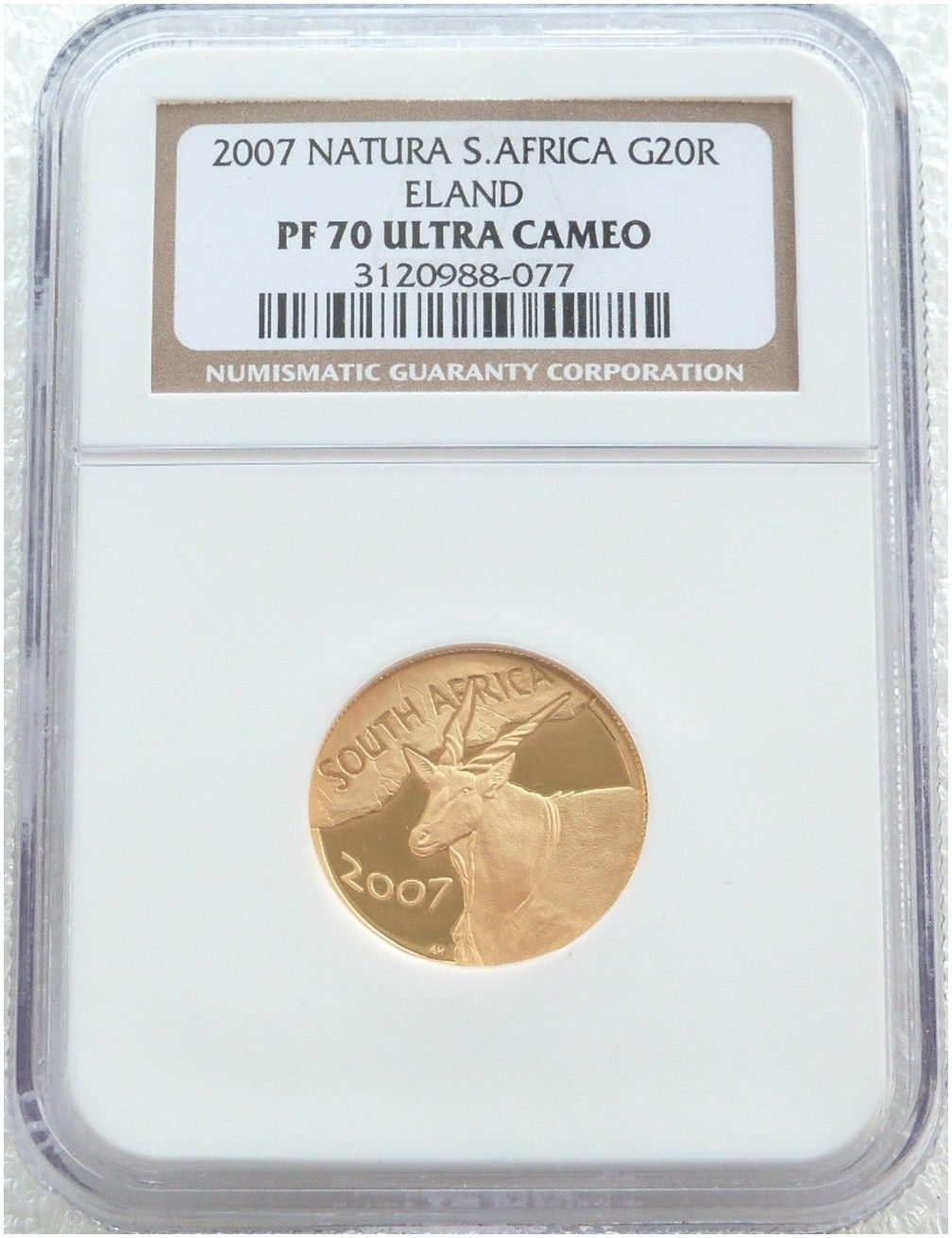 2007 South Africa Natura Eland 20 Rand Gold Proof 1/4oz Coin NGC PF70 UC 2007 South Africa Natura Eland 20 Rand Gold Proof 1/4oz Coin NGC PF70 UC