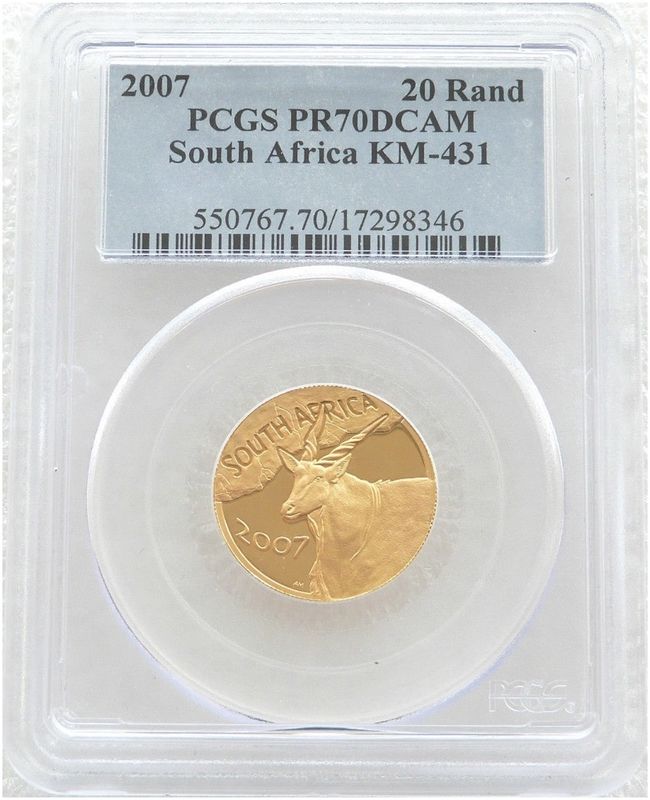 2007 South Africa Natura Eland 20 Rand Gold Proof 1/4oz Coin PCGS PR70 DCAM 2007 South Africa Natura Eland 20 Rand Gold Proof 1/4oz Coin PCGS PR70 DCAM