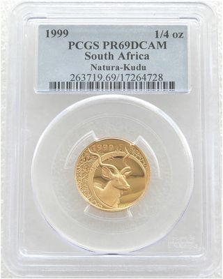 1999 South Africa Natura Kudu Bull Gold Proof 1/4oz Coin PCGS PR69 DCAM 1999 South Africa Natura Kudu Bull Gold Proof 1/4oz Coin PCGS PR69 DCAM