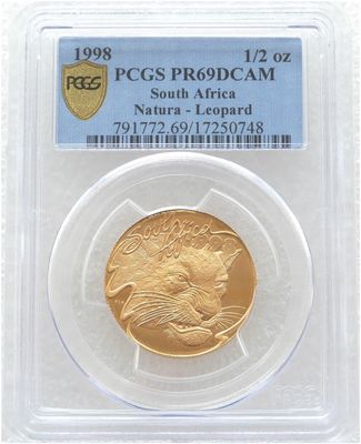 1998 South Africa Natura Leopard Gold Proof 1/2oz Coin PCGS PR69 DCAM 1998 South Africa Natura Leopard Gold Proof 1/2oz Coin PCGS PR69 DCAM