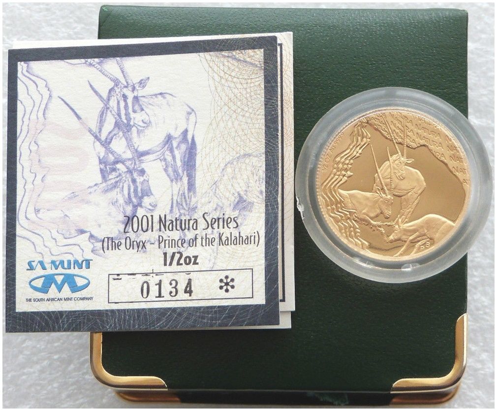 2001 South Africa Natura Oryx Gold Proof 1/2oz Coin Box Coa 2001 South Africa Natura Oryx Gold Proof 1/2oz Coin Box Coa