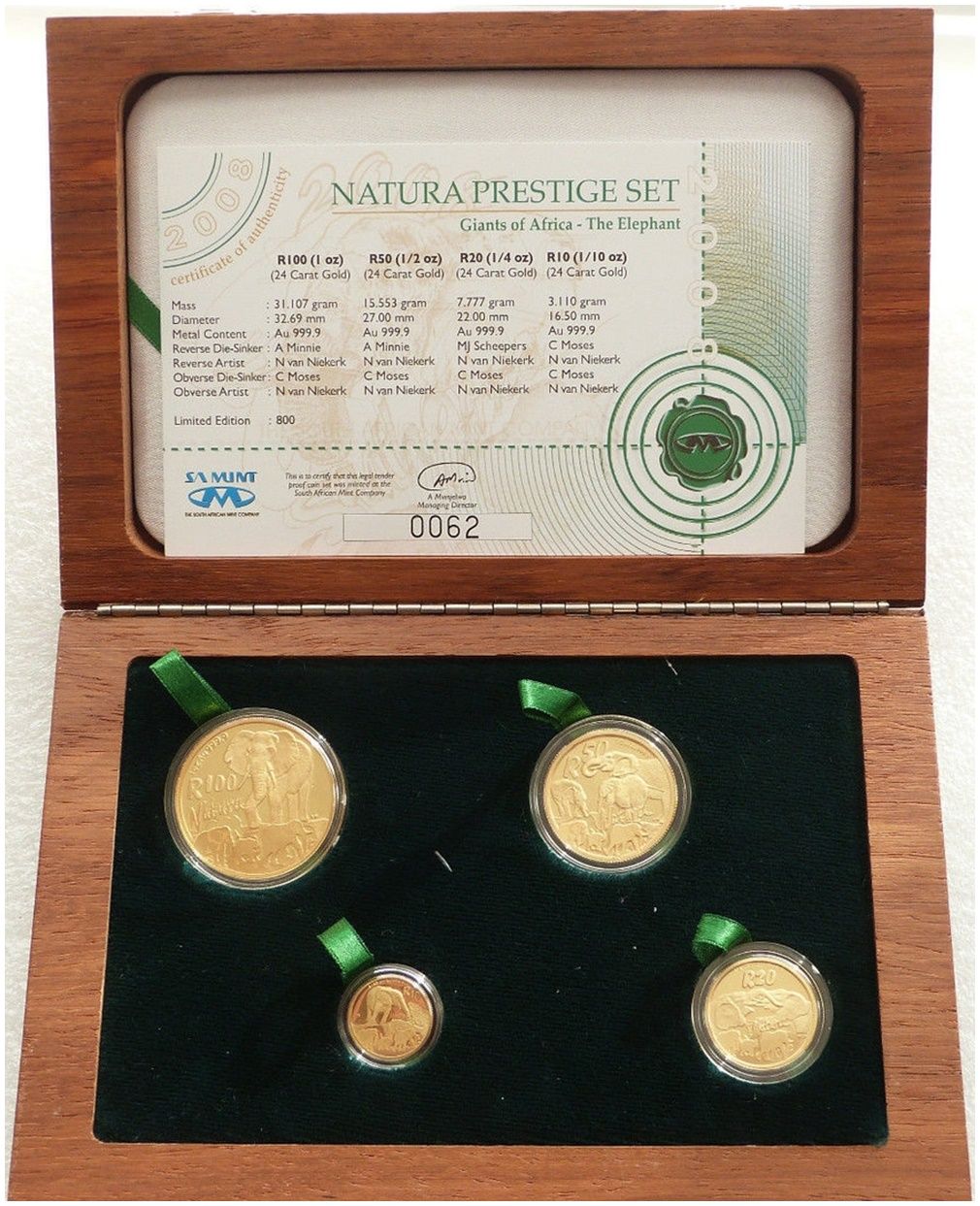 2008 South Africa Prestige Natura Elephant Gold Proof 4 Coin Set Box Coa 2008 South Africa Prestige Natura Elephant Gold Proof 4 Coin Set Box Coa