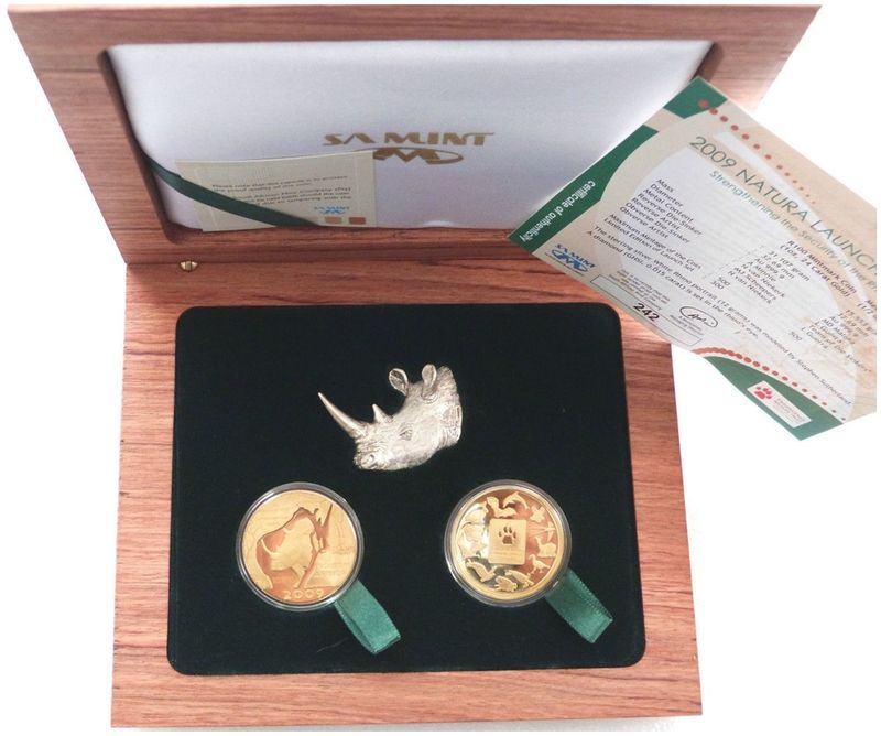 2009-EWT South Africa Prestige Launch Mint Mark Natura White Rhino Gold Proof 2 Coin Set Box Coa 2009-EWT South Africa Prestige Launch Mint Mark Natura White Rhino Gold Proof 2 Coin Set Box Coa