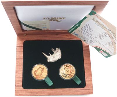 2009-EWT South Africa Prestige Launch Mint Mark Natura White Rhino Gold Proof 2 Coin Set Box Coa 2009-EWT South Africa Prestige Launch Mint Mark Natura White Rhino Gold Proof 2 Coin Set Box Coa