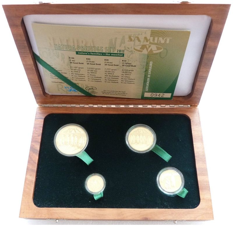 2011 South Africa Prestige Natura Meerkat Gold Proof 4 Coin Set Box Coa - Mintage 464 2011 South Africa Prestige Natura Meerkat Gold Proof 4 Coin Set Box Coa - Mintage 464