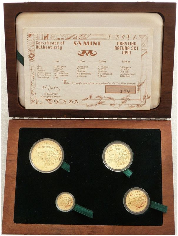 1997 South Africa Prestige Natura Buffalo Gold Proof 4 Coin Set Box Coa 1997 South Africa Prestige Natura Buffalo Gold Proof 4 Coin Set Box Coa