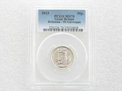 2013 Shipwreck S.S. Gairsoppa Britannia 50p Silver Bullion 1/4oz Coin PCGS MS70
