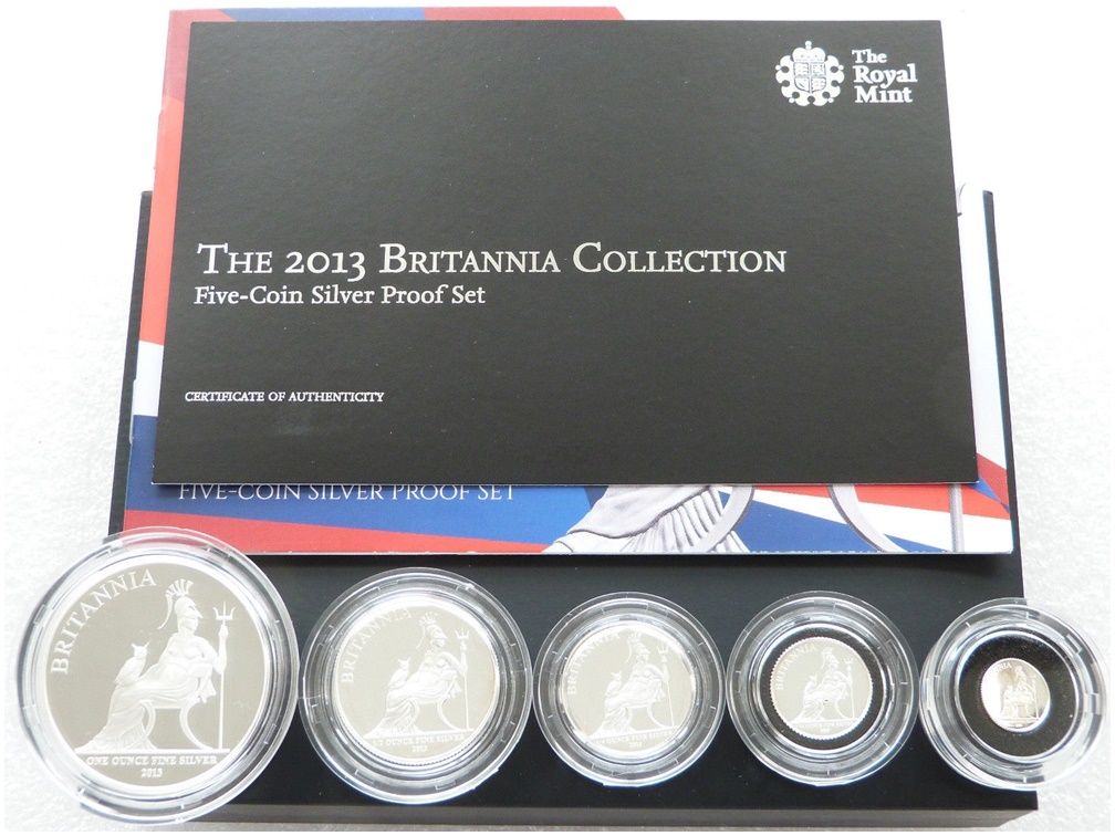 2013 Britannia Silver Proof 5 Coin Set Box Coa 2013 Britannia Silver Proof 5 Coin Set Box Coa