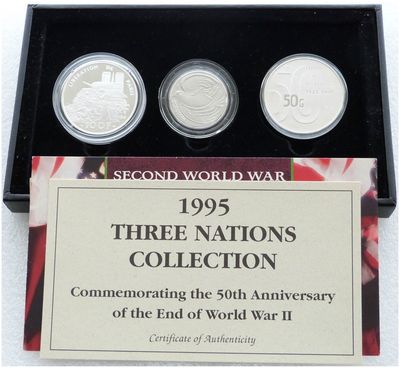 1995 Second World War Three Nations Silver Proof 3 Coin Set Box Coa 1995 Second World War Three Nations Silver Proof 3 Coin Set Box Coa