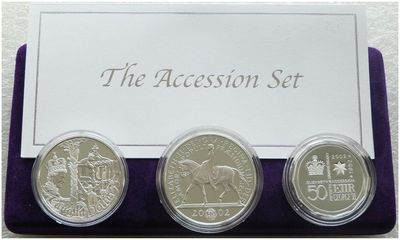 2002 Golden Jubilee Accession Silver Proof 3 Coin Set Box Coa