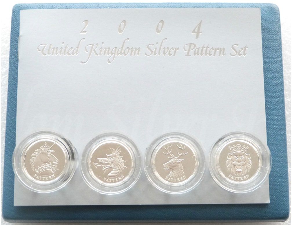 2004 Heraldic Beasts Pattern £1 Silver Proof 4 Coin Set Box Coa 2004 Heraldic Beasts Pattern £1 Silver Proof 4 Coin Set Box Coa
