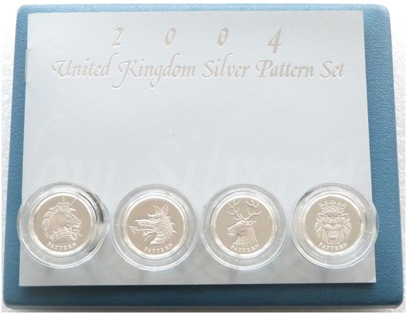 2004 Heraldic Beasts Pattern £1 Silver Proof 4 Coin Set Box Coa 2004 Heraldic Beasts Pattern £1 Silver Proof 4 Coin Set Box Coa