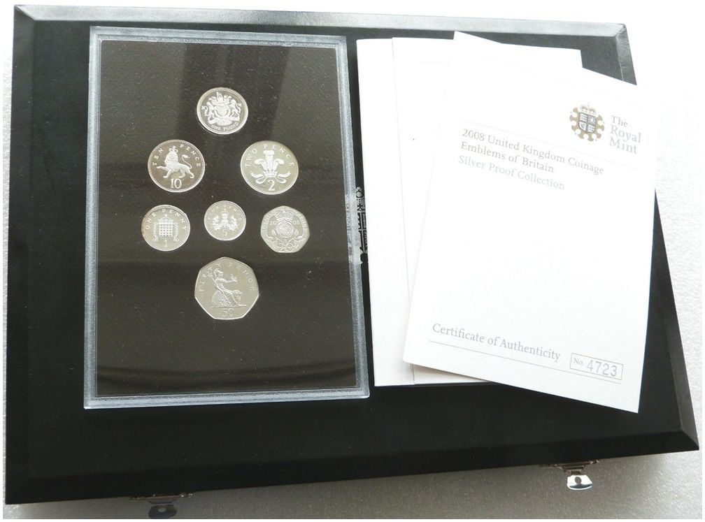2008 Last of the Old Emblems of Britain Silver Proof 7 Coin Set Box Coa 2008 Last of the Old Emblems of Britain Silver Proof 7 Coin Set Box Coa