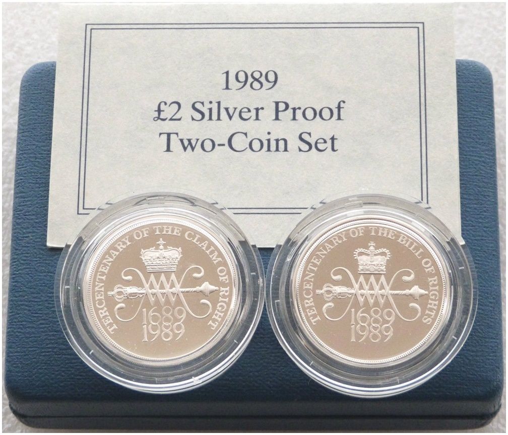 1989 Bill and Claim of Rights £2 Silver Proof 2 Coin Set Box Coa 1989 Bill and Claim of Rights £2 Silver Proof 2 Coin Set Box Coa