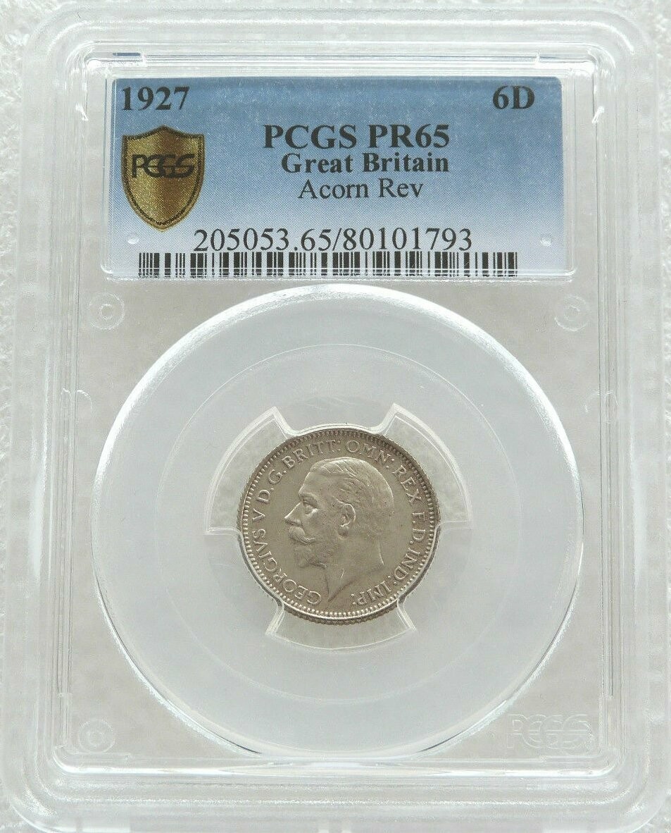 1927 George V Bare Head 6D Sixpence Silver Proof Coin PCGS PR65 1927 George V Bare Head 6D Sixpence Silver Proof Coin PCGS PR65