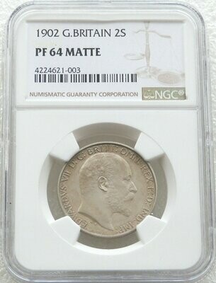 1902 Edward VII Coronation Florin Silver Matte Proof Coin NGC PF64
