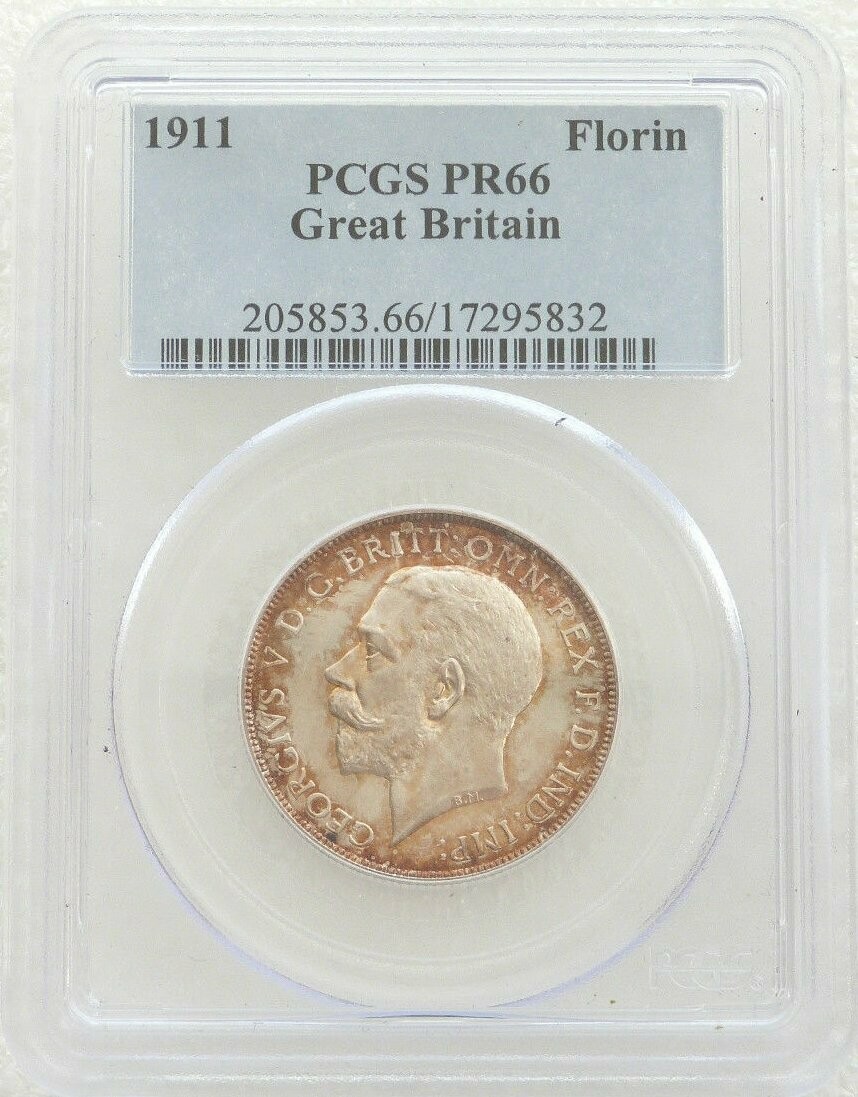 1911 George V Coronation Florin Silver Proof Coin PCGS PR66 1911 George V Coronation Florin Silver Proof Coin PCGS PR66