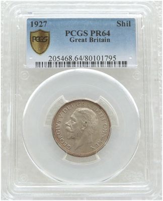 1927 George V Bare Head Shilling Silver Proof Coin PCGS PR64 1927 George V Bare Head Shilling Silver Proof Coin PCGS PR64