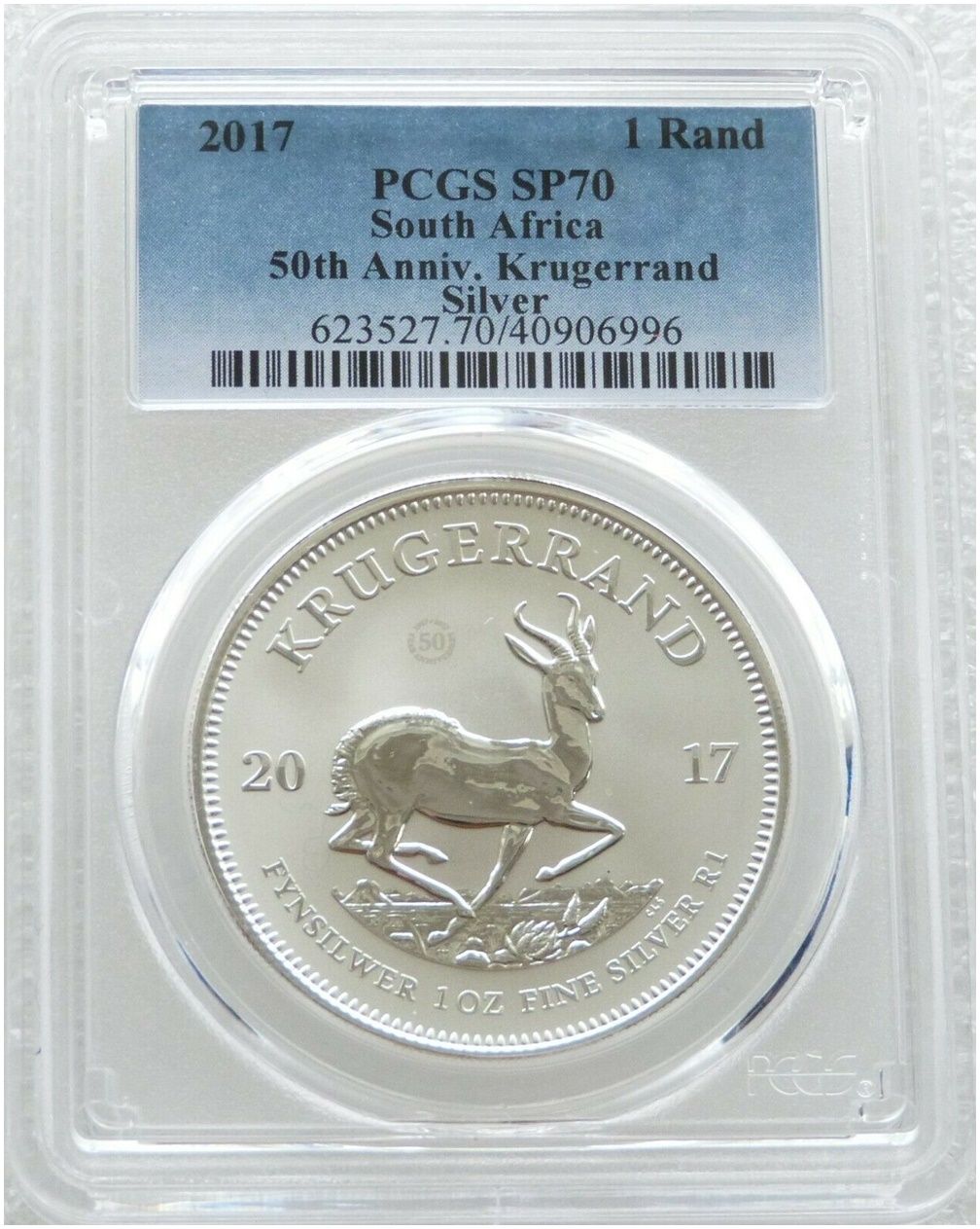 2017 South Africa 50th Anniversary Privy Mark Krugerrand Silver 1oz Coin PCGS SP70