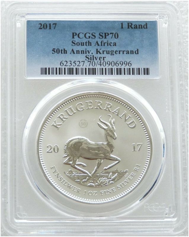 2017 South Africa 50th Anniversary Privy Mark Krugerrand Silver 1oz Coin PCGS SP70
