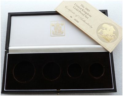 1985 Royal Mint Sovereign Gold Proof 4 Coin Set Box Coa No Coins 1985 Royal Mint Sovereign Gold Proof 4 Coin Set Box Coa No Coins