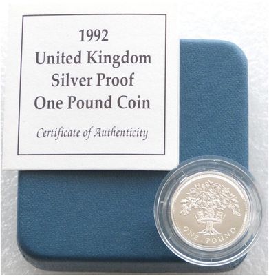 1992 English Royal Oak Tree £1 Silver Proof Coin Box Coa