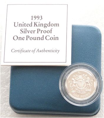1993 Royal Arms £1 Silver Proof Coin Box Coa