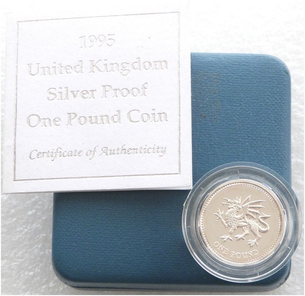 1995 Welsh Dragon £1 Silver Proof Coin Box Coa