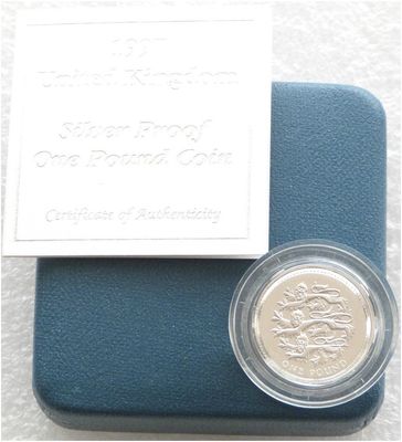 1997 Three Lions of England £1 Silver Proof Coin Box Coa