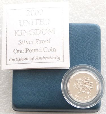 2000 Welsh Dragon £1 Silver Proof Coin Box Coa