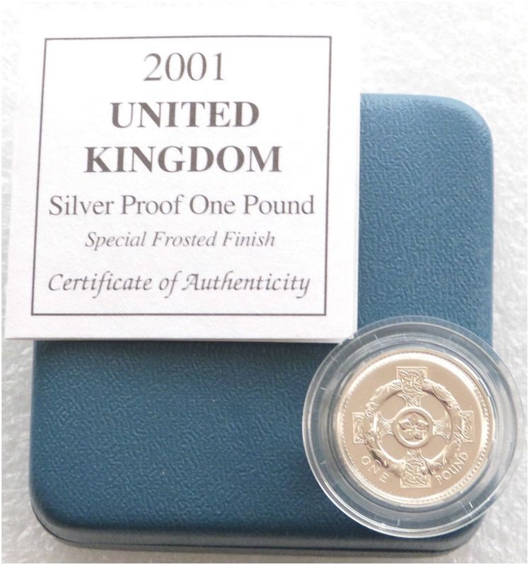 2001 Irish Celtic Cross Frosted £1 Silver Matte Proof Coin Box Coa