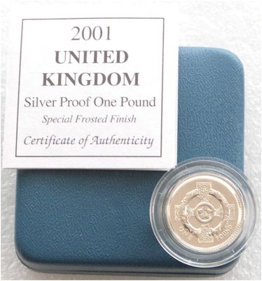 2001 Irish Celtic Cross Frosted £1 Silver Matte Proof Coin Box Coa