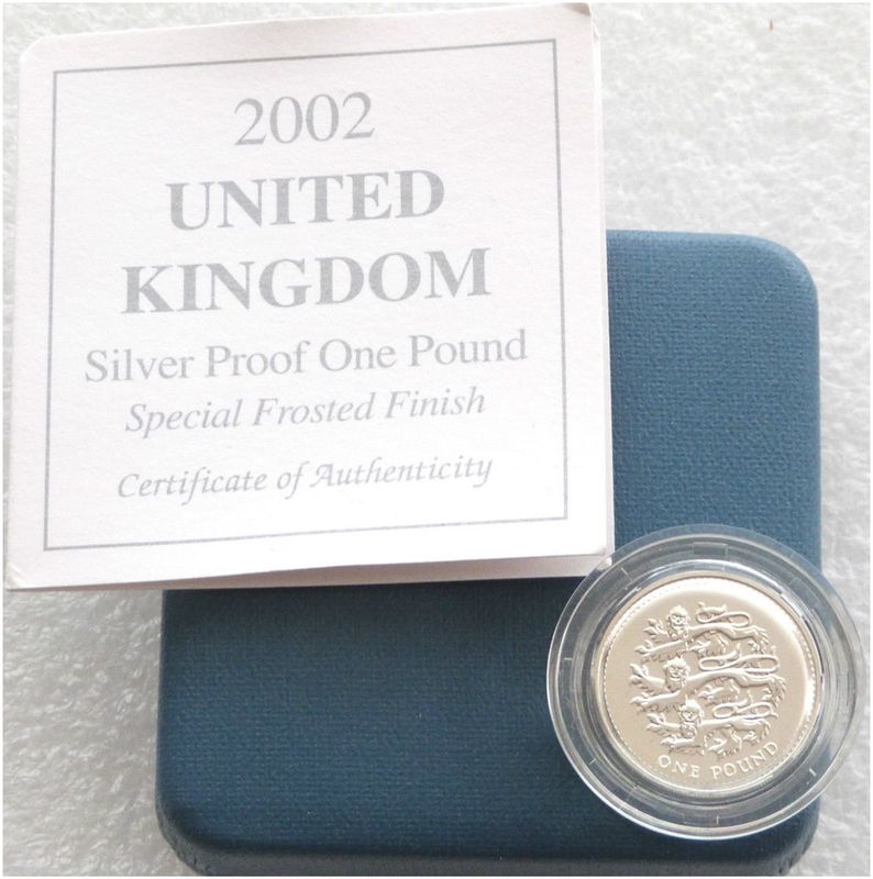 2002 Three Lions of England Frosted £1 Silver Matte Proof Coin Box Coa